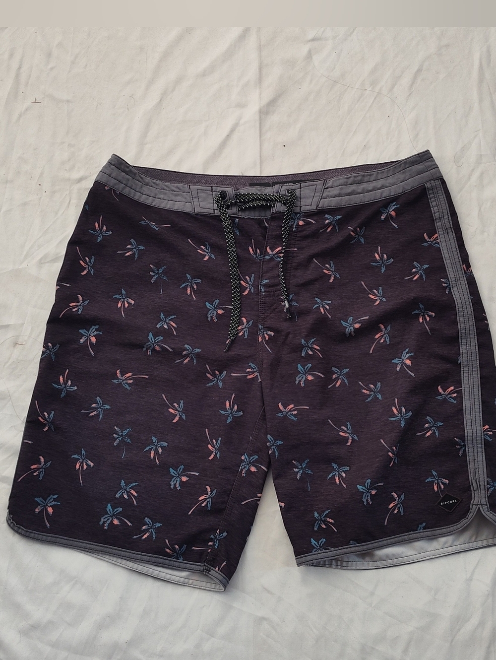 Ripcurl Floral Athletic Shorts in Charcoal with Peach & Blue Palm Accents